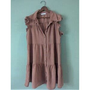 Lucky Brand L Terracotta Brown Rayon Flutter Sleeve Above Knee Dress Large Boho